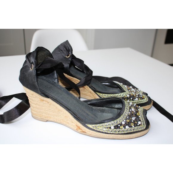 Y2K Vintage Black Wedge Platform Heel Sandal - Picture 1 of 7